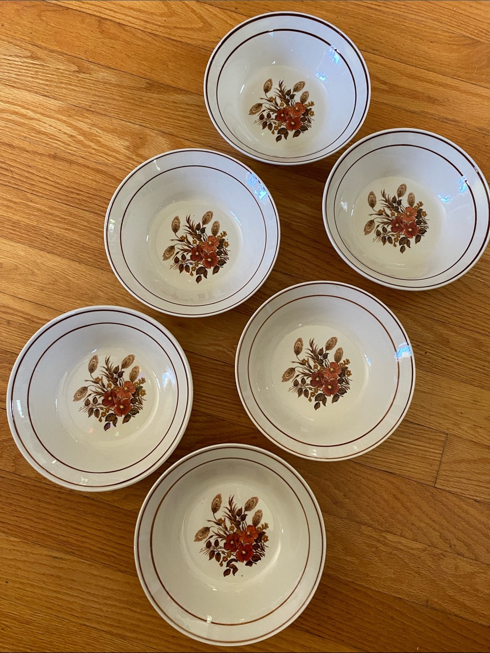 Vintage 1970’s Diamond Stoneware Cottage Core Wheat Fall Autumn Bowls - Set of 6
